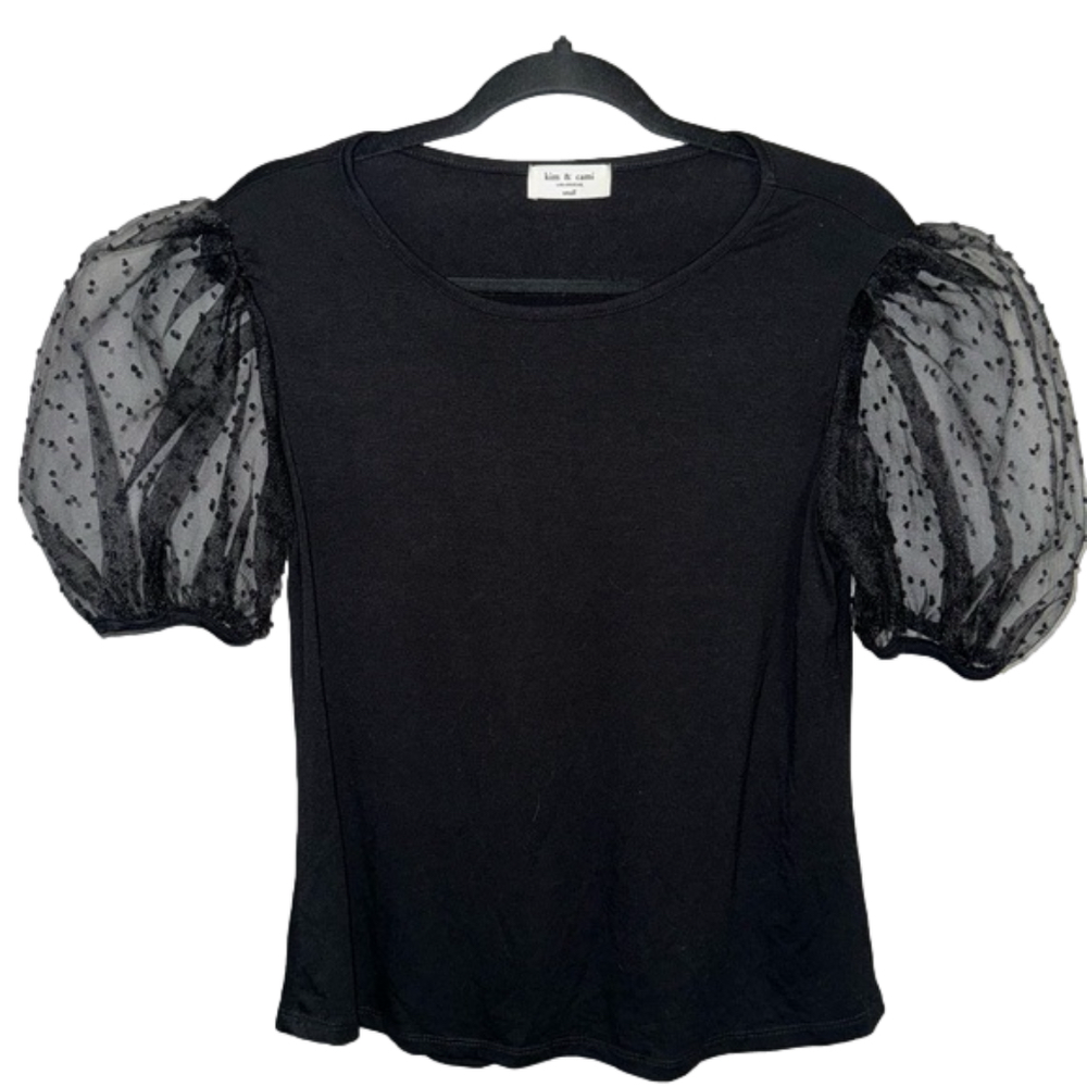 Kim & Cami Black Ballon Sleeves, Size Small Top